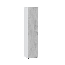 Pegane Armoire  meuble de rangement en panneau de particules mélaminé coloris blanc mat et gris ciment - Hauteur 182 x Longueur 41 cm x Profondeur 37 cm