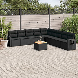 vidaXL Salon de jardin 10 pcs avec coussins noir résine tressée 