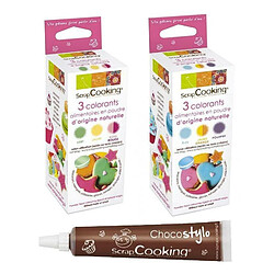 Scrapcooking Colorants alimentaires naturels rouge jaune vert orange bleu violet + 1 Stylo chocolat