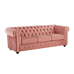 Avis Vente-Unique Canapé 3 places CHESTERFIELD - Velours rose pastel