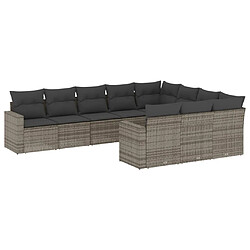 vidaXL Salon de jardin avec coussins 10 pcs gris résine tressée