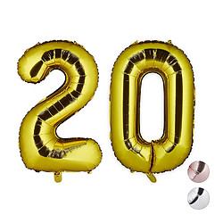 Relaxdays Ballon Chiffre numéro 20 Gonflable Anniversaire décoration géant Mariage fête hélium 85-100 cm XXL, Dore 