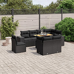 Maison Chic Ensemble Tables et chaises d'extérieur 9 pcs avec coussins,Salon de jardin noir résine tressée -GKD770801