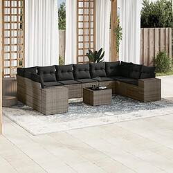 vidaXL Salon de jardin 11 pcs avec coussins gris résine tressée 