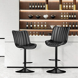 BIGZZIA Tabourets de Bar en Cuir PU-Lot de 2 hauteur Réglable - réglable pivotant avec repose-pied-Noir pas cher