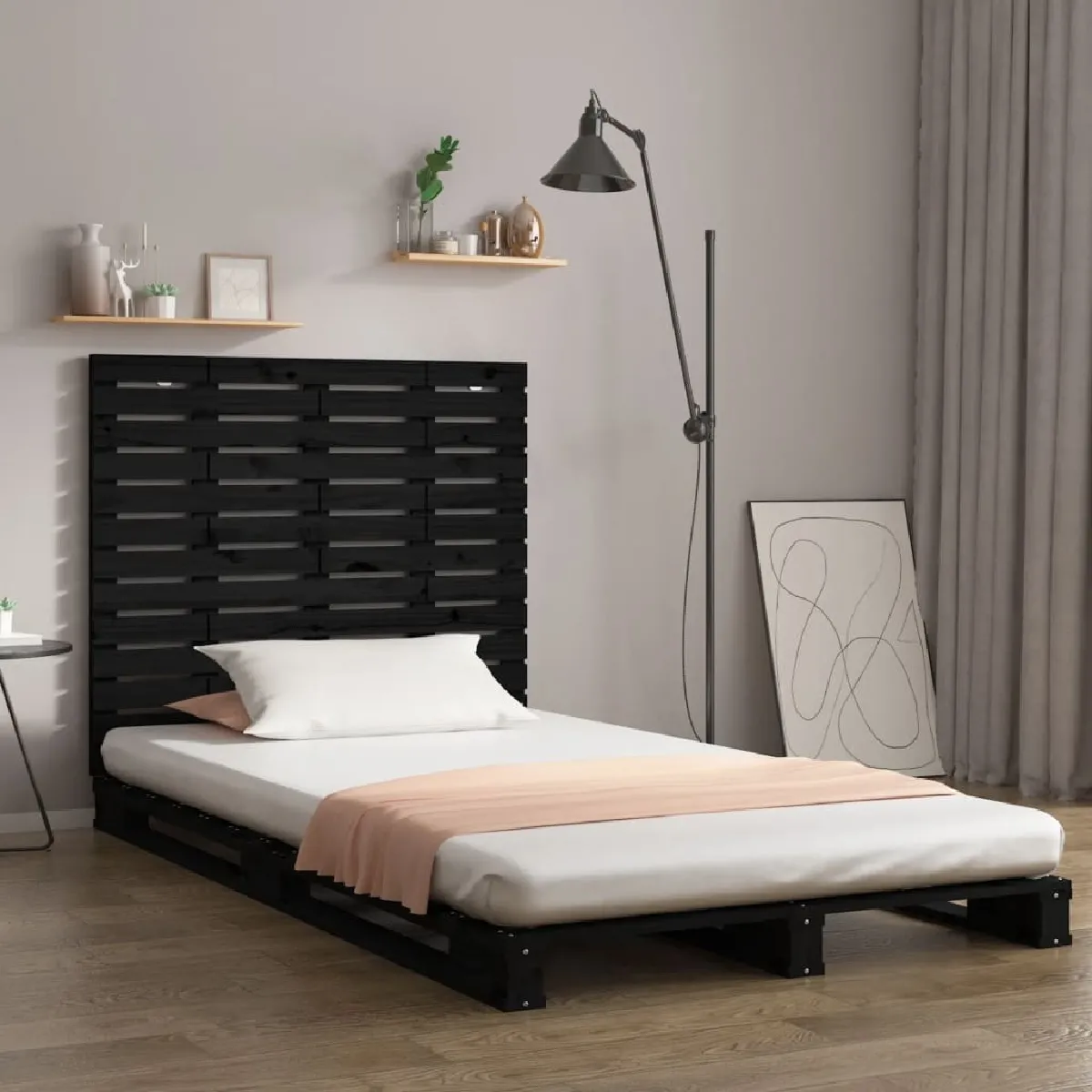 Maison Chic Tête de lit scandinave,Meuble de chambre murale Noir 106x3x91,5 cm Bois massif de pin -MN71195