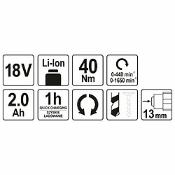 YATO Perceuse avec batterie Li-ion 2,0Ah 18V 40Nm pas cher