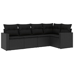 vidaXL Salon de jardin 5 pcs avec coussins noir résine tressée