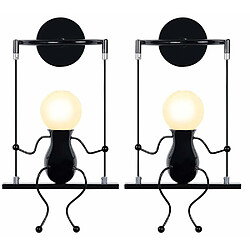 Stoex Applique Murale Simple Poupée De Mode Balançoire Enfants Lampe Mur Moderne Gens Fer Salon Chambre Créative Lumière ( 2pcs Noi Applique Murale Simple Poupée De Mode Balançoire Enfants Lampe Mur Moderne Gens Fer Salon Chambre Créative Lumière ( 2pcs Noir)