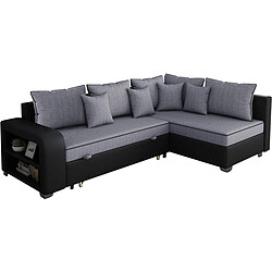 Habitat Et Jardin Canapé d'angle convertible Gregory - 268 x 99/178 x 85 cm - 4 Places - Gris/Noir - Angle droit