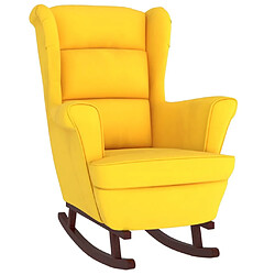 Maison Chic Fauteuil à bascule,Fauteuil pour relax pieds en bois massif d'hévéa Jaune Velours -MN24629