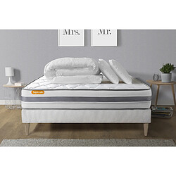 Septnuits Pack Memo Spring 180 x 200 cm Pack matelas + sommier kit blanc 180x200 Memo Spring Ressorts ensachés MAXI épaisseur + Couette + 2 oreillers