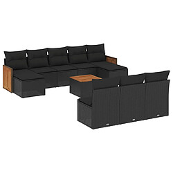 vidaXL Salon de jardin 11 pcs avec coussins noir résine tressée