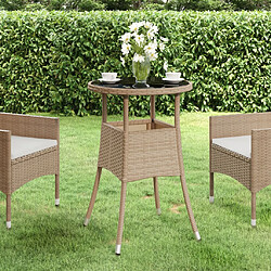 vidaXL Table de jardin Ø60x75 cm Verre trempé/résine tressée Beige