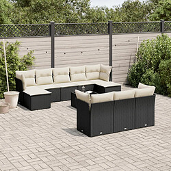 vidaXL Salon de jardin 11 pcs avec coussins noir résine tressée