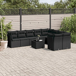 vidaXL Salon de jardin 10 pcs avec coussins noir résine tressée 