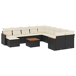 vidaXL Salon de jardin 12 pcs avec coussins noir résine tressée