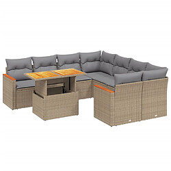 vidaXL Salon de jardin avec coussins 9 pcs beige résine tressée