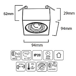 Avis Plafonnier spot Maclean MCE464 B pour sources lumineuses MR16/GU10 noir 94x94x32 mm carré aluminium