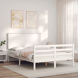 Maison Chic Cadre/structure de lit avec tête de lit pour adulte - Lit Moderne Chambre blanc 140x190 cm bois massif -MN72814