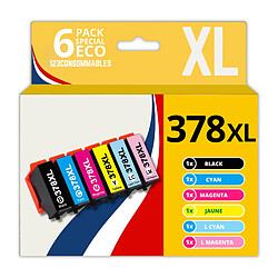 123CONSOMMABLES - 378XL - Pack de 6 Cartouches d'encre compatible avec Epson 378XL Multipack pour Epson Expression Photo XP8500 XP8505 XP8600 XP8605 XP8700 XP-15000 