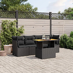 vidaXL Salon de jardin 5 pcs avec coussins noir résine tressée 