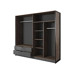 Avis Vente-Unique Armoire 4 portes et 2 tiroirs - Avec miroir - L220 cm - Coloris : Naturel et anthracite - LAONILE