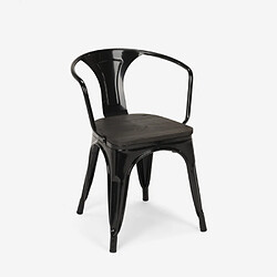 Avis Ahd Amazing Home Design Chaises design industriel en bois et métal de style Tolix Cuisines de bar Steel Wood Arm, Couleur: Noir