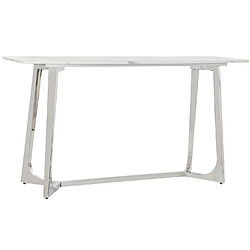 Pegane Console / Table console en acier argenté et marbre coloris blanc - Longueur 150 x Profondeur 45 x Hauteur 80 cm