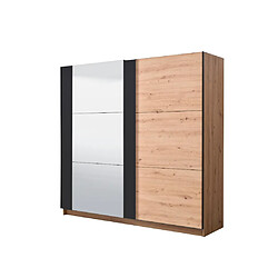 Avis Vente-Unique Armoire 2 portes coulissantes PHILADELPHIE - Avec Miroir - L.217cm - Coloris : chêne et noir