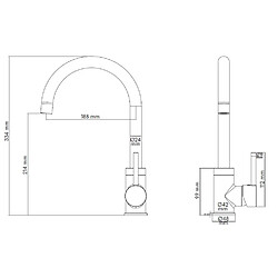 Robinet mitigeur d'evier de cuisine design haut a bec rotatif finition chrome