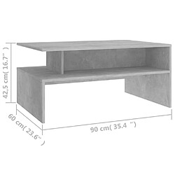 vidaXL Table basse Gris béton 90x60x42,5 cm Bois d'ingénierie pas cher