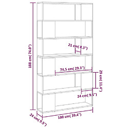 vidaXL Bibliothèque/Séparateur de pièce Gris béton 100x24x188 cm pas cher