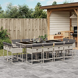 Maison Chic Ensemble à manger d'extérieur 13 pcs avec coussins,Salon de jardin,Mobilier de jardin gris clair rotin -GKD983212