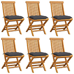 vidaXL Chaises de jardin et coussins anthracite lot de 6 Bois de teck 