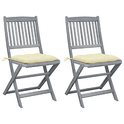 Maison Chic Lot de 2 Chaises pliables d'extérieur avec coussins | Chaises de jardin | Fauteuil Relax Bois d'acacia -GKD10433