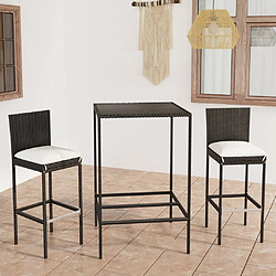 Maison Chic Ensemble de bar de jardin 3 pcs et coussins,Table + chaises + coussins de jardin Résine tressée Noir -GKD870148