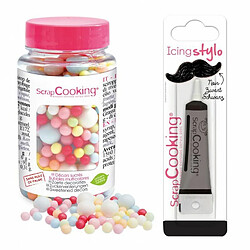 Scrapcooking Décors sucrés boules multicolores 70 g + Stylo de glaçage noir 