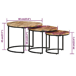 vidaXL Tables gigognes 3 pcs Bois de manguier brut pas cher