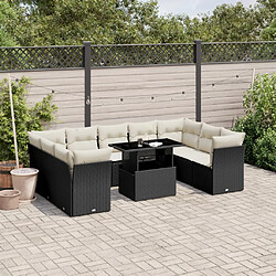 vidaXL Salon de jardin 10 pcs avec coussins noir résine tressée 