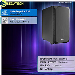 Sedatech PC de bureau Silent • Intel i3-10100 • 16Go RAM • 1To SSD M.2 • sans OS