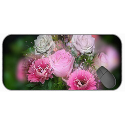 Universal (750x300x3) Grand tampon de souris de jeu avec couture à bord, art de rose numérique rose art fleur pad de souris