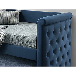 Vente-Unique Lit banquette gigogne capitonné LOUISE - 2x90x190cm - tissu bleu