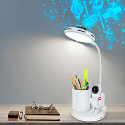 Vendos85 Lampe de Bureau Sans Fil Rechargeable avec Projection et Porte-stylo blanc 