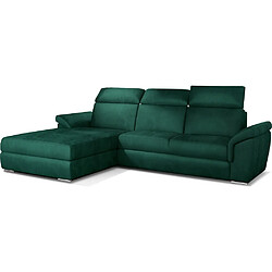 VENESETTI Canapé d'angle convertible en tissu velours Prestige, vert, 5 places, angle gauche (vu de face) - TRESOR 