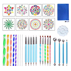 32 pièces Mandala pointage outils pochoir ensemble boule stylet contour brosse plateau peinture pour toile roches artisanat dessin avec boîte de