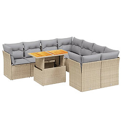 vidaXL Salon de jardin avec coussins 9 pcs beige résine tressée