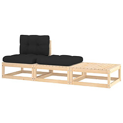 vidaXL Salon de jardin 3 pcs avec coussins Bois de pin massif 