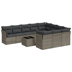 vidaXL Salon de jardin 11 pcs avec coussins gris résine tressée