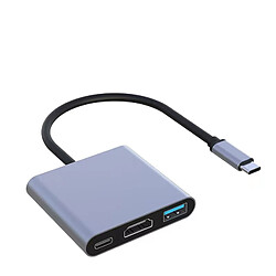 Chrono Adaptateur multiport USB C vers HDMI Sortie 4K USB-C PD100W Charge rapide, Gris 